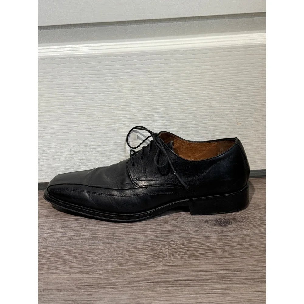 Johnston‎ & Murphy Mens Black Leather Square Bicycle Toe Oxford Dress Shoes 11.5